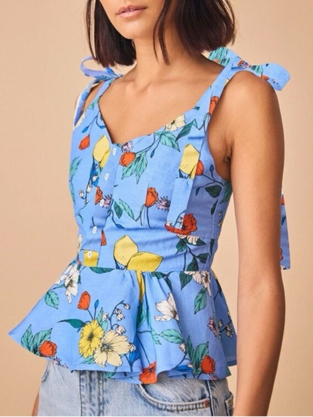HUNTER BELL Wylie Wildflower Tie-Shoulder Peplum Camisole